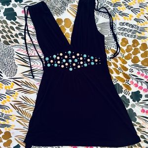 Ella Moss Turquoise and Moonstone studded Sleeveless Black Tunic Sz S